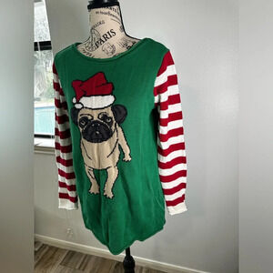 Ugly Christmas Sweater Pug Dog Women's Sweater Size Medium